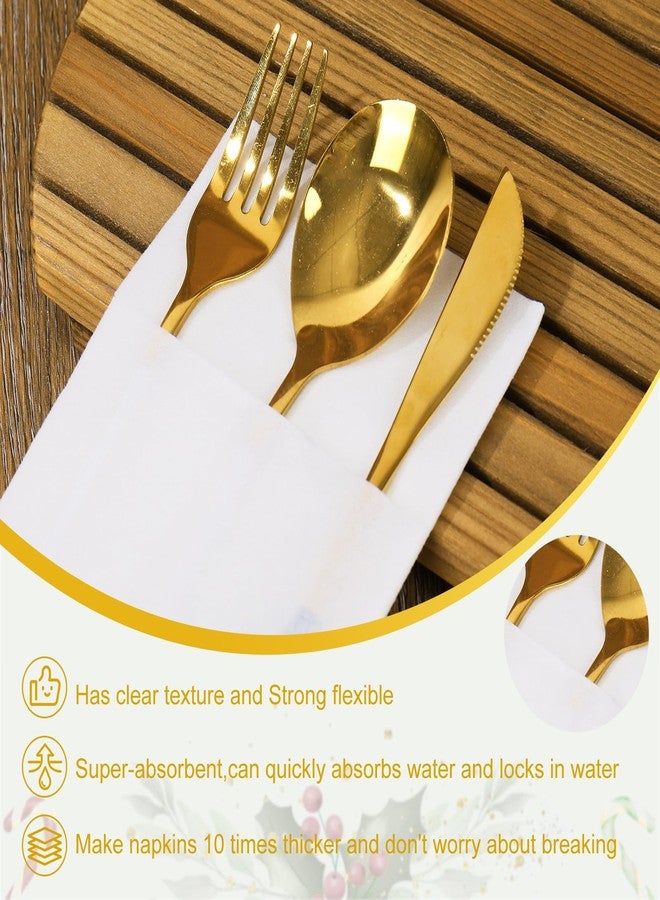 JarThenaAMCS 50 Pcs Christmas Linen Feel Napkin Snowflake Gold Foil Disposable Airlaid Paper Napkin White Prefolded Dinner Napkins with Built-in Flatware Pocket for Winter Holiday Party Supplies - Image 4